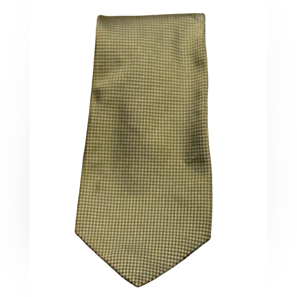 Chaps Ralph Lauren Silk Tie | Green & Gold Micro Check | Made in USA
